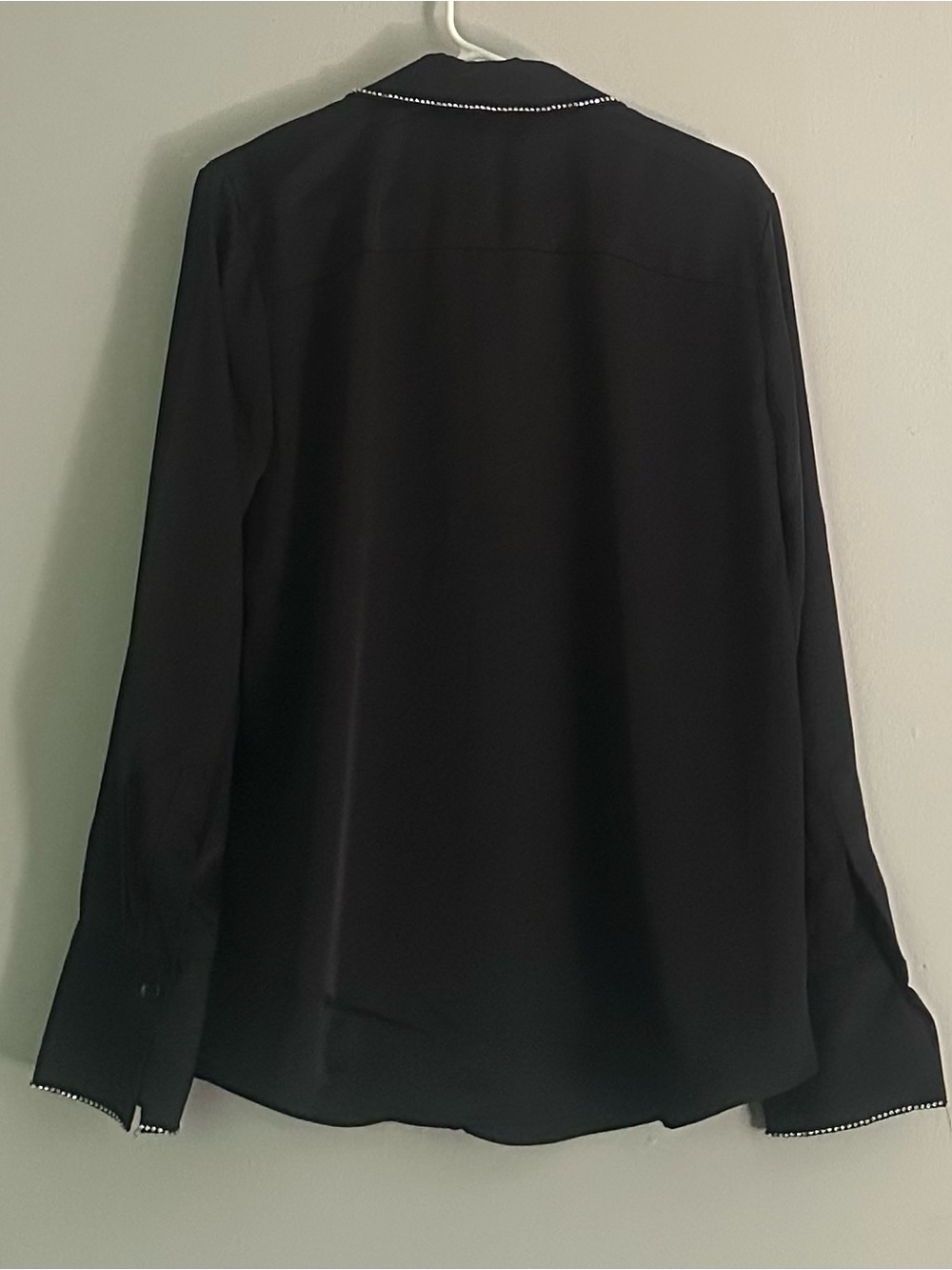 Rachel Zoe Black Button-Down Shirt with Contrast Beaded Trim - Picture 3 of 7